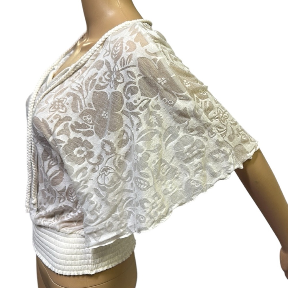 Express Semi Sheer Short Flutter Sleeve Elastic Waist Lightweight Top Womens XS - Picture 2 of 10